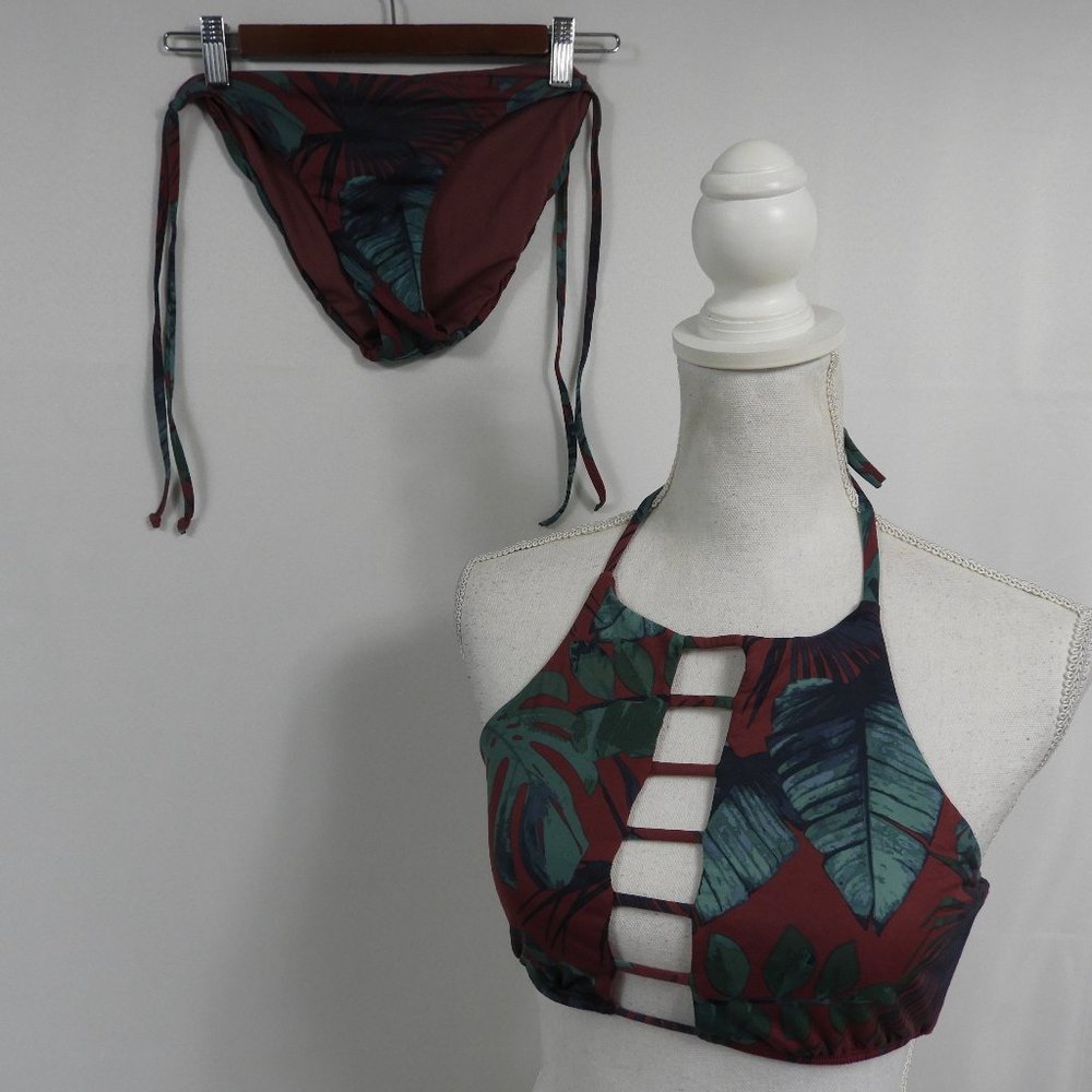 C607 The Bikini Lab Burgundy Plant Leaves Bikini